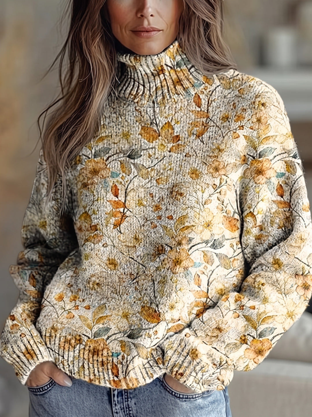 WRENNA | FLORAL TURTLENECK SWEATER